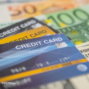 Generic image for bank with credit cards and cash